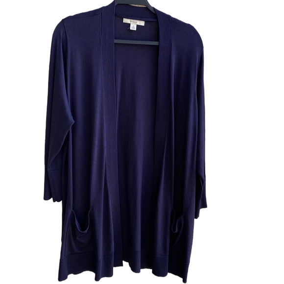 💙 Sejour Nordstrom Open Long 34” Lightweight Navy Cardigan, Non-Clingy, Navy, 1X - Picture 1 of 15